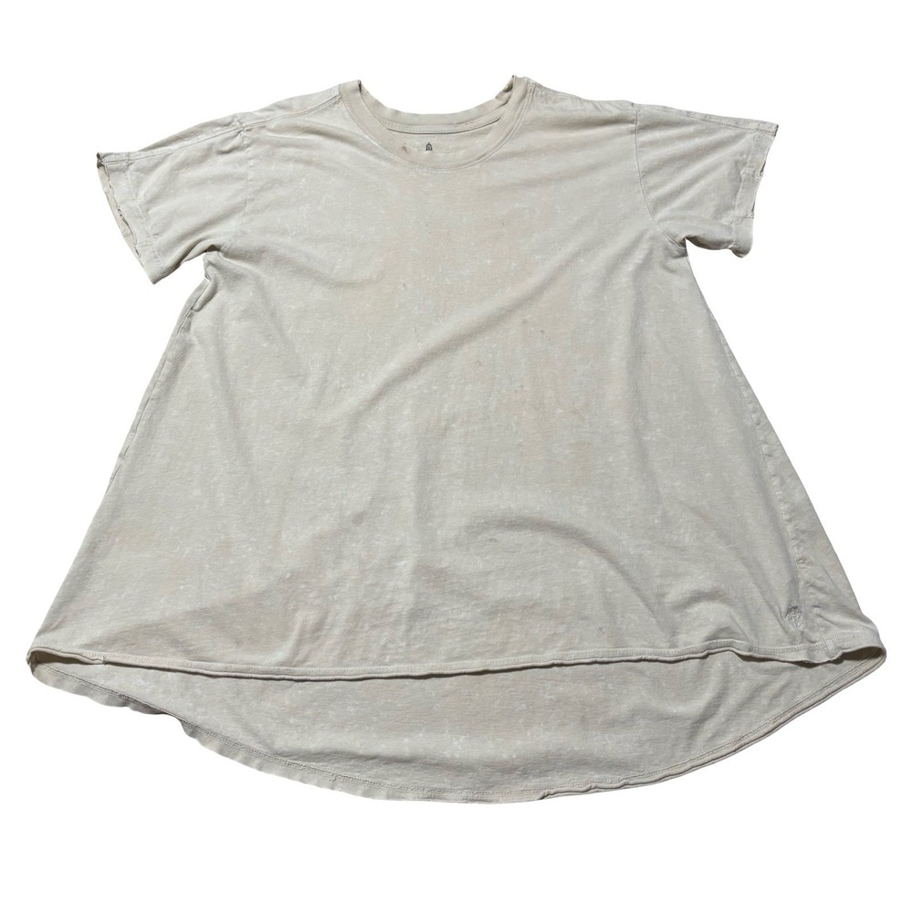Free People Movement Beige Distressed Stained T Shirt Oversized Sz Small 22 x 31